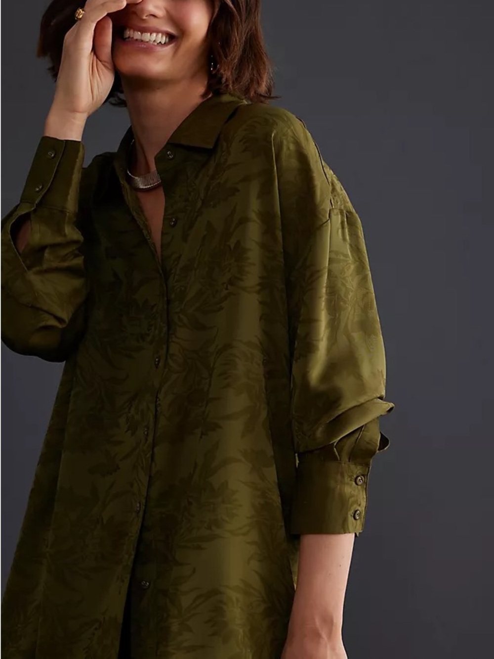 Favorite Daughter Olive Green Floral Jacquard Shirt